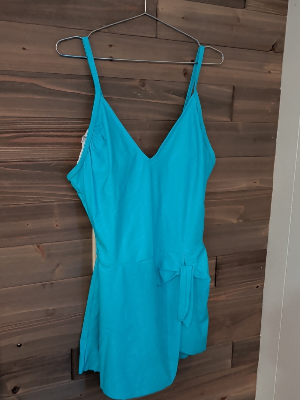 Turquoise V-Neck One-Piece Swim Dress with Waist Tie No Size Maybe 18/20